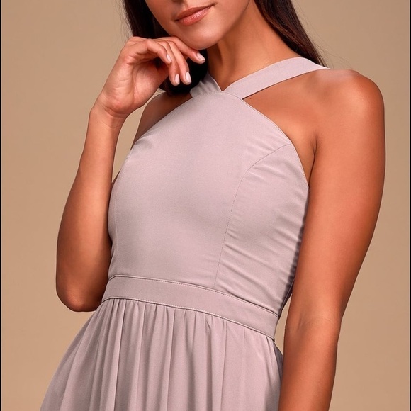 𝅺LULU’S Air of Romance Taupe Maxi Dress Size Medium - Picture 10 of 11